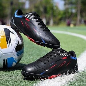 Men’s Indoor Black Soccer Shoes-Red and Blue Accents-Sz 13 /46. Brand New